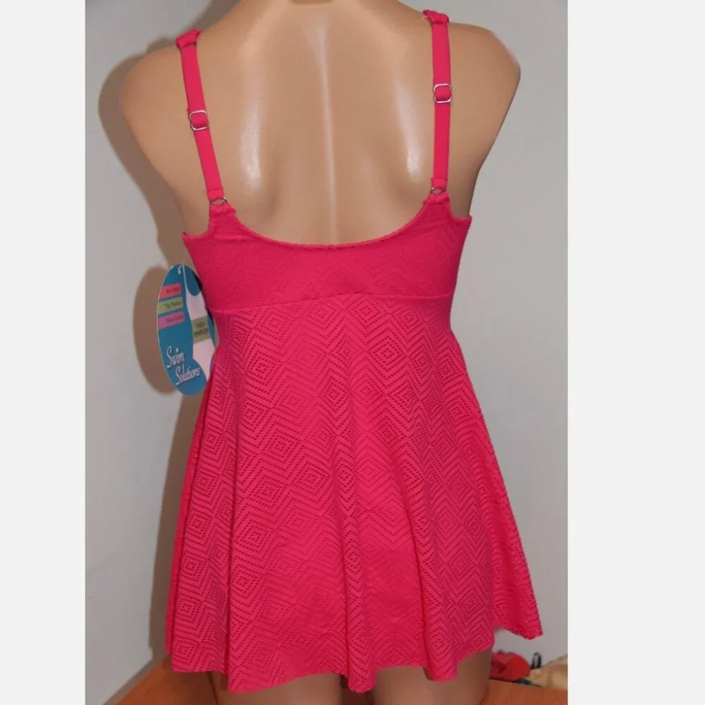 New Swim Solutions Swimsuit 1 one piece Crochet Flyaway dress Fuschia - Picture 4 of 4